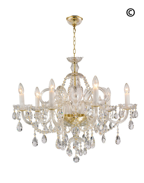 Bohemian Prague 8 Arm Crystal Chandelier - Brass Fixtures - Designer Chandelier 