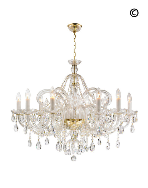 Bohemian Prague 10 Arm Crystal Chandelier - Brass Fixtures - Designer Chandelier 