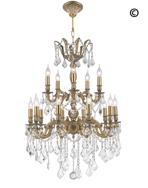 AMERICANA 15 Light Crystal Chandelier - Brass Finish - Designer Chandelier 